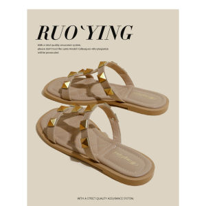 รองเท้าแตะส้นแบนหนัง PU สวมใส่สบายสำหรับผู้หญิงในช่วงฤดูร้อน รองเท้าแตะแบบสวมส้นแบนพื้นนุ่มสำหรับกลางแจ้ง สไตล์ใหม่ปี 2025