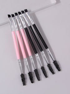 6Pcs Dual‑End Eyebrow Makeup Brushes Double Sided Spoolie Angled Brush Black Pink Handle Eye Cosmetic Makeup Tools