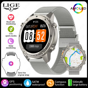 LIGE | LIGE New GPS Sport Smart Watch Outdoor Run Swim Fitness Watches AMOLED Voice Call Compass Altimeter 5AMT Waterproof Bracelet Men