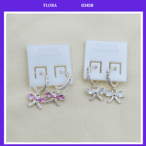 FLORA 0345B - Bông tai bạc ta hình nơ đá màu hồng trắng dành cho bé gái