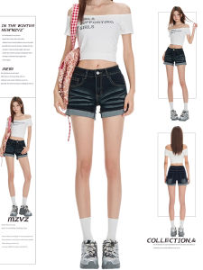 MZVZ | American Fashion High Waisted A-Line Slim Denim Shorts