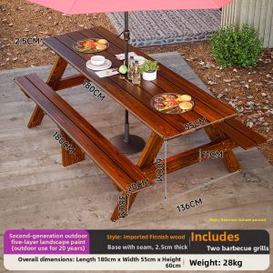 XiMei WoodWork | Outdoor Garden Umbrella Attached Wooden Table and Chair Set