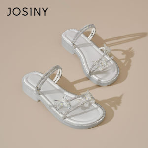 Josiny | Bow and Rhinestone Womens Flat Sandals Slippers 2-Way