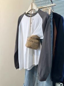 Spring Autumn New Loose Korean Version Womens Long Sleeve T-shirt Pure Cotton Shoulder Insertion Base Shirt Inner Wear Top