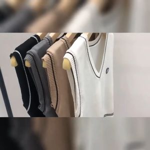 HOKKIE BJ1658 Atasan Outer Vest Leher V Tanpa Lengan Wanita Rajut Knit Rajut Korean Baju Shirt