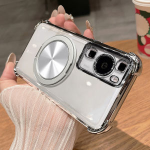 Transparent Silicone Phone Case for Huawei P60 pro Full Cover Anti-Fall with Stand Mens Model Protective Shell with Lens Film