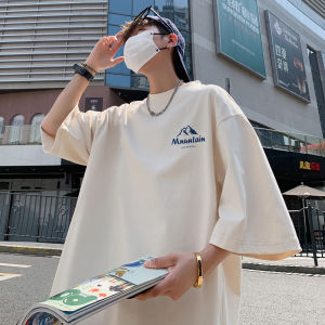 Pink T-Shirt Boys Summer Fashion Brand Handsome Casual Half Length Half Sleeve T-shirt American High Street Heavy Weight Pure Cotton Short Sleeve