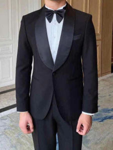 2PCS black Mens Formal Tuxedo Set Shawl Lapel Blazer And Pants Fashion Business Suit for Party Prom Wedding Groom Office Outfit
