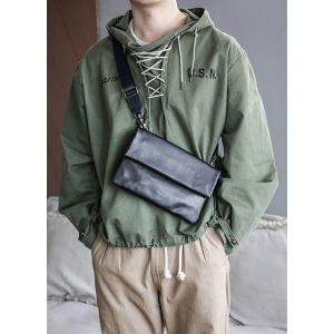 กระเป๋าสะพายข้างสะพายไหล่เดียวหนังแท้ผู้ชายแบบโบราณกระเป๋าคลัทช์หนังวัวฟอกฝาดชั้นบนสุดกระเป๋าซองจดหมายแนวนอนแบบลำลองกระเป๋าถือ