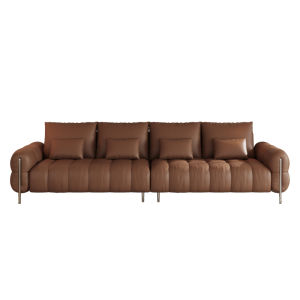 French Retro Italian Luxury Leather Piano Key Straight Sofa