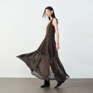 PEACEBIRD | Elegant Stitched Pleated Long Dress