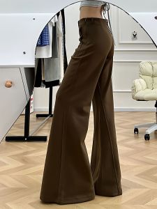 Low Waist Yoga Pants Womens Loose Flared Trousers Brown Color Sporty Slimming Long Pants Autumn New Style Commute Style
