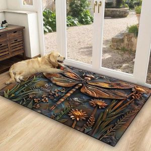 VIKAMA Dragonfly Floral Pattern Non-Slip Entry Mat Suitable for Hallways and Patios Stylish Home Decor