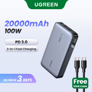 UGREEN 20000mAh Laptop Power Bank PD 100W Fast Charging for Thinkpad T14 Dell Lenovo MacBook Pro Air M3 iPad Air M2 13" 2024 iPhone 17 16 15 Pro Max Samsung S25 S24 Ultra Z Fold5 M14 Z Flip5 Pixel iPad Xiaomi Huawei Power Adapter