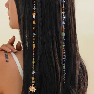 Ingemark | Ingemark Vintage Metal Sun Moon Pendant Hair Clip Chain Women Romantic Trendy Crystal Acrylic Beads Long Tassel Hair Accessories