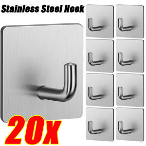 10/20pcs Stainless Steel Adhesive Hooks / Strong Adhesive Wall Hook / Waterproof Shower Hooks / Multi-purpose Heavy Duty Hook Rack for Kitchen Bathroom