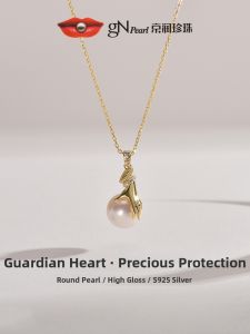Love Heart Silver 925 Pearl Pendant Chain 12-13mm White Round Pearl