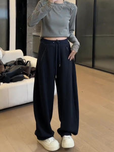 Spring 2025 plus Size Womens Casual Wide Leg Pants Zipper Knife Edge Long Trousers Pear Shape Slimming Pants High Waist