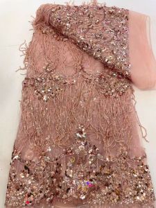 OLEVO | AT3053-A African Nigerian 3D Beaded Lace Fabric 2026 High-End French Sequins Mesh Lace Fabric For Womens Wedding Party Dresses
