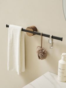 Walnut Bathroom Towel Rack Single Rod No Drilling Wall Mounted Storage Shelf Luxury Bath Towel Holder Bathroom Organizer