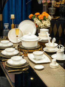 JINGDITAOCI | Stylish Traditional Chinese Bone China Tableware Set Jingdezhen Ceramics