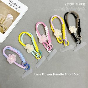 Handcrafted Lace Flower Short Rope Handheld Bag Strap with Clip for Mobile Phone Case Bag Keychain Anti-loss Women Accessories