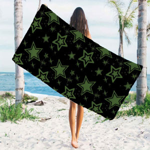 BILIBILI | Black Layer Green Stars Quick Drying Microfiber Beach Towel Lightweight for Swimming Camping Yoga - Bath Towel