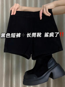 กางเกงขาสั้นผู้หญิงสีดำ ทรงเอ ทรงสลิมฟิต ทรงเอ ทรงสลิมฟิต กางเกงขายาวทรงหุ้มข้อสำหรับใส่ไปทำงานในฤดูใบไม้ร่วงและฤดูหนาว