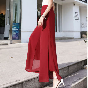 【Get Voucher Before Ordering】 Ruidiandian Fashion High Waist Slim Chiffon Wide-leg Pants Chiffon Elegant Pants Loose High Waist Long Trousers Chiffon Side Split Casual Palazzo Pants Wide Leg Pants S M L XL 2XL 3XL 4XL