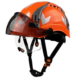 CE Safety Helmet with Double Goggles ABS Hard Hat with Adjustable Vent DIY Reflective Stickers Construction Work Hardhats ANSI
