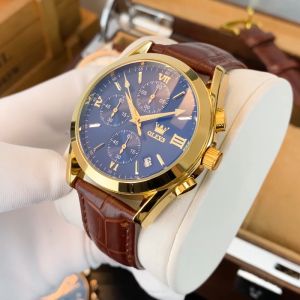 OLEVS Jam Tangan Couple Pasangan Anti Air Original Kulit Hitam Terbaru Ori Tahan Air 2024 Luxury Chronograph Watch Couple Multifungsi Jam Tangan Wanita+Jam Tangan Pria