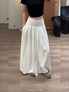 LANMENGYA | French White A-line Skirt High-waist Flared Flowy