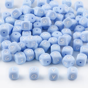 20pcs/Lot 12mm Square Blue Silicone Letter Beads For Jewelry Making DIY Bracelet Necklace Keychain Pen Etc Handmade Accessories