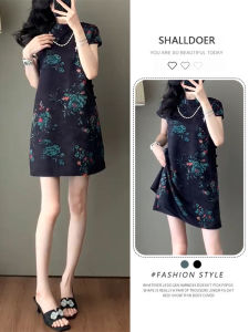 Shalldoer | ชุดเสื้อเชิ้ตและกางเกงขาสั้นสไตล์จีนสำหรับผู้หญิง ชุดสองชิ้น ทรงหลวม แขนสั้น คอตั้ง ลายดอกไม้ ฤดูร้อน 2025