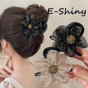 Phụ Nữ Của vải lưới Organza kẹp tóc hình bông hoa Rhinestone Chấm Đuôi Ngựa Hướng Dương Kẹp Kẹp Mũ Nón