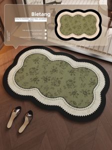 Honghe | Vintage Floral Pattern Diatomite Bath Mat Anti-slip Waterproof Quick Drying