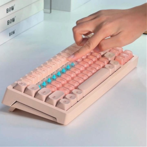 BOW GK68 Pink Mechanical Keyboard 66‑Key Tri‑Mode Bluetooth 2.4G Wired Hot Swappable PBT Keycaps Mahjong Sound RGB 4000mAh for Laptop Phone Tablet