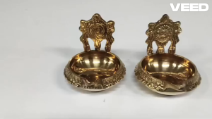 Brass Kuber Diya Set of 2 with Shanku Chakra | Pooja Oil Lamps for Home Temple Aarti Lakshmi Puja & Festive Décor | Size - 2.5 x 2 Inches
