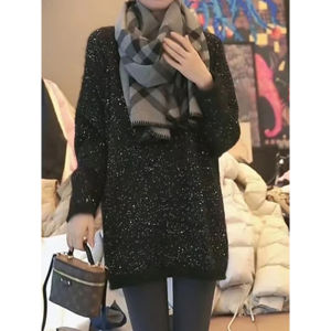 High-End New Fashion Design Small-Circle Stylish Lazy Style Medium-Long V-Neck Sequin Sweater