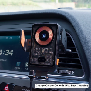ESSAGER 15W mobil bracket nirkabel pengisian daya desain 360 derajat berputar desain 2.5D panel kaca anti goresan