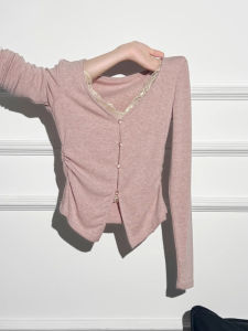Layered V-neck Long Sleeve Lace Blouse