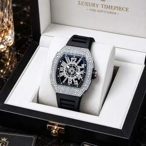 (Tặng vòng tỳ hưu) Đồng hồ nam PINTIME WATCH dây da đính đá