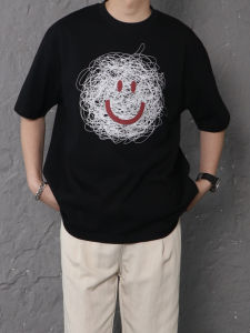 Áo Thun Nam Mùa Hè 2025 Phong Cách INS Cổ Tròn Rộng Rãi Tay Ngắn Thời Trang Thường Ngày Đa Năng Đa Năng Tay Lửng