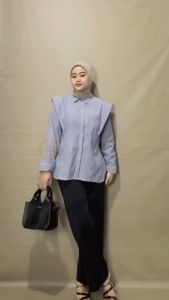 Lolita Top - Kemeja Atasan Wanita Remaja Katun Salur Premium OOTD Korean Style Casual Daily Outfit - Atasan Stripe Ruffle Bestseller Terbaru Kekinian Termurah - Vera Blouse READY STOCK bisa COD