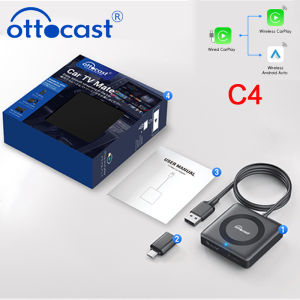 OTTOCAST Car TV Mate C4 Wireless Android Auto CarPlay Adapter Support for HDMI input Video Converter for TV Sticks Game Consoles