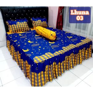 SPREI RUMBAI MOTIF STAR LUNA BULAN BINTANG TERBARU UK 180 X 200 DAN 160X200 / SPREI REMPEL MOTIF BUNGA BIRU