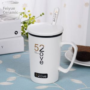 Ceramic Couple Mugs Creative 520 Student Coffee Cups with Spoon One Pair Korean Style Text Pattern Durable Foam Box