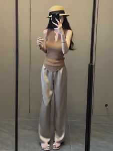 Acetate Satin Drapey Casual Straight Leg Pants Women Summer New Style Pure Desirable Spicy Sleeveless Knitted Vest Top