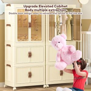 Baby Kids Wardrobe Clothes Storage Stackable Children Toy Storage Cabinet Double Open Door Multipurpose Storage Cabinet Almari Baju