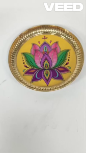 Brass Pichwai Heavy Plate 6 Inch | Decorative Pooja Thali with Colorful Lotus Design for Home Temple Festivals Gifting & Home Decor (Pack of 1 Pc)